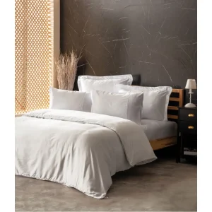 سرویس ملحفه کاتن باکس مدل Silky Beyaz دو نفره 6 تکه
