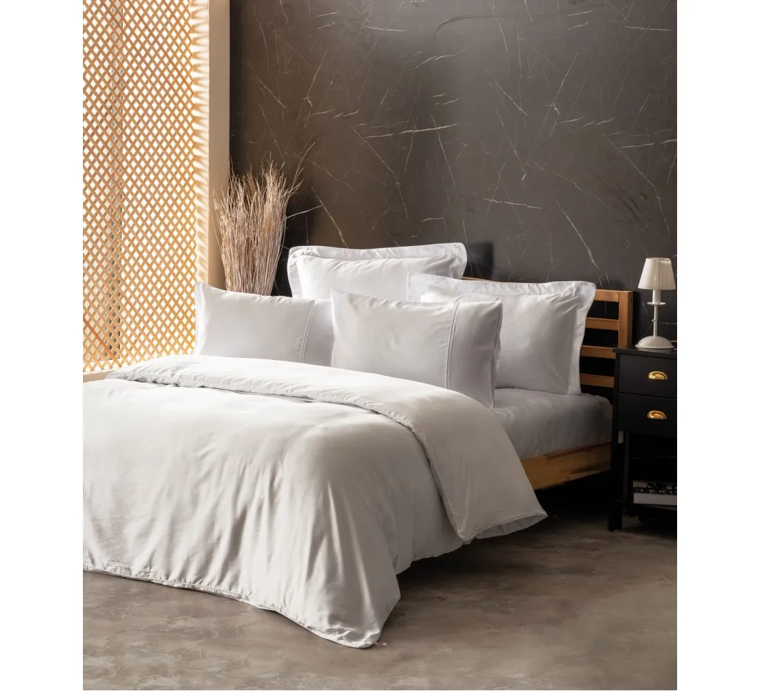 سرویس ملحفه کاتن باکس مدل Silky Beyaz دو نفره 6 تکه
