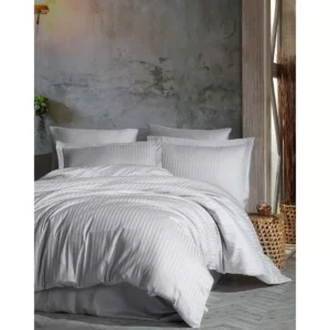 سرویس ملحفه کاتن باکس مدل Elegant Stripe Gri دو نفره 4 تکه