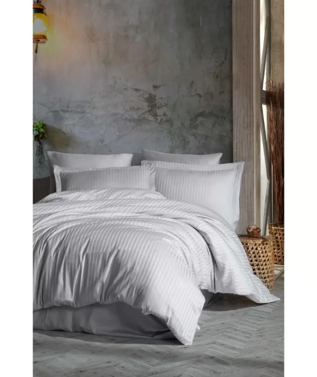سرویس ملحفه کاتن باکس مدل Elegant Stripe Gri دو نفره 4 تکه