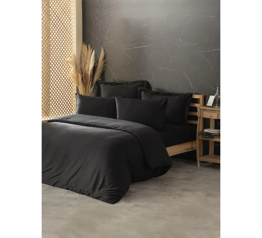 سرویس ملحفه کاتن باکس مدل Silky Siyah دو نفره 6 تکه
