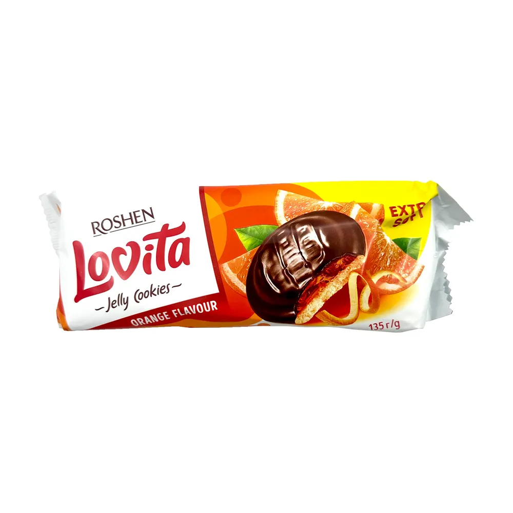 بیسکوییت لاویتا با لایه ژله پرتقال و روکش شکلاتی 135 گرم روشن ROSHEN lovita