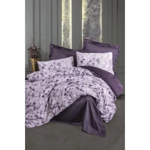 سرویس ملحفه کاتن باکس مدل Baskili Saten Willow Mor دو نفره 6 تکه