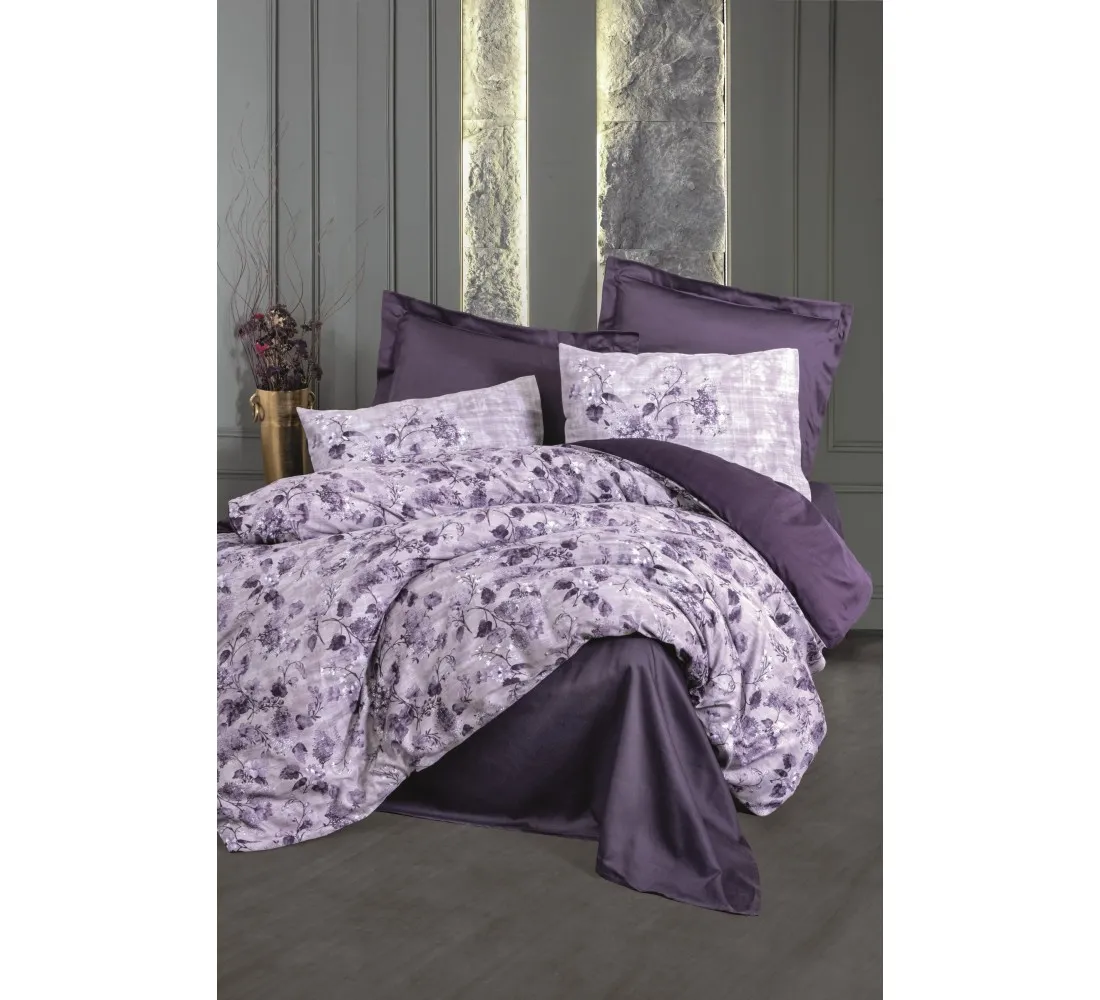 سرویس ملحفه کاتن باکس مدل Baskili Saten Willow Mor دو نفره 6 تکه