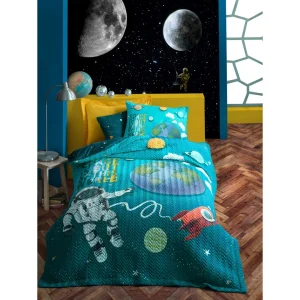 سرویس پنبه دوزی کاتن باکس مدل Junior Little Astronaut Turkuaz تک نفره 3 تکه