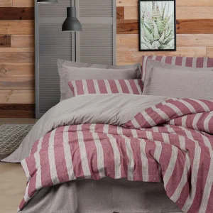 سرویس ملحفه کاتن باکس مدل Ribbed Bande Bordo دو نفره 4 تکه