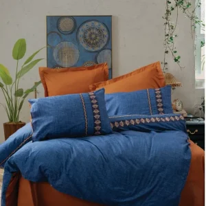سرویس ملحفه کاتن باکس مدل Folk Art Lusso Lacivert دو نفره 4 تکه