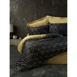 سرویس ملحفه کاتن باکس مدل Dark Veta Gold تک نفره 3 تکه