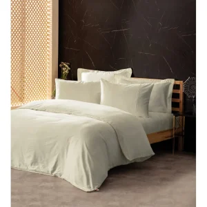 سرویس ملحفه کاتن باکس مدل Silky Ekru دو نفره 6 تکه