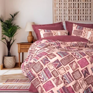 سرویس ملحفه کاتن باکس مدل Ethnic Estilo Bordo دو نفره 4 تکه