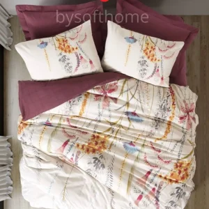 سرویس ملحفه کاتن باکس مدل ModeLine Flos Bordo دو نفره 4 تکه