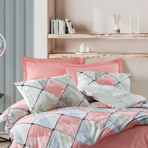 سرویس ملحفه کاتن باکس مدل ModeLine Tetragon Pembe دو نفره 4 تکه