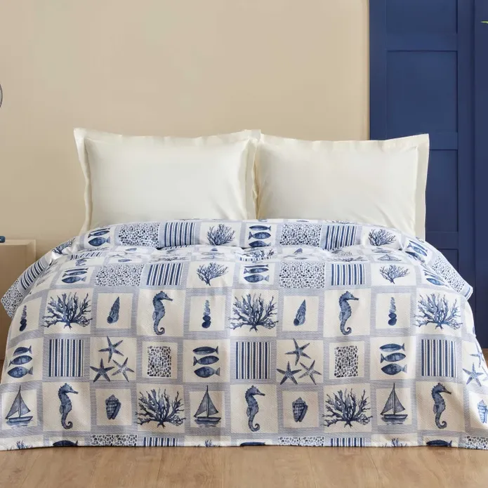 روتختی دونفره کاراجا هوم مدل Lauren %100 Pamuk Tek Pike İndigo کد 505000630